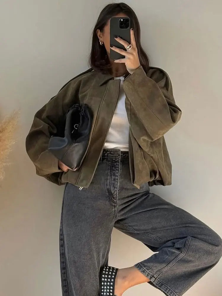 Women Brown Green Jacket