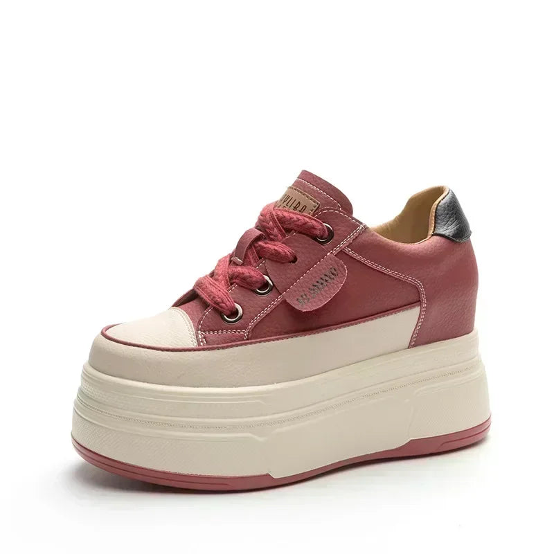 6CM Denim Genuine Leather Platform Wedge Shoes Chunky Sneaker Casual Comfy High Brand Rhinestone Spring Bling Autumn Shoes