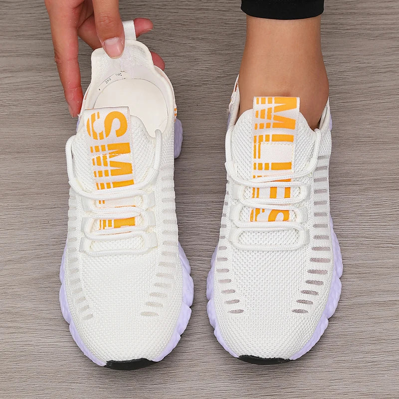 Women's Sneakers Breathable Fashionable Lightweight Soft Lace Up Flexible  Flat Shoes