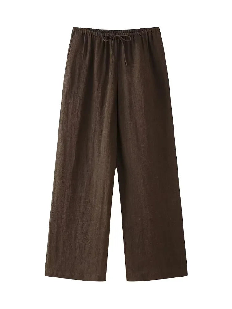 Solid Lace Up Shirts & Vintage Elastic Waist Trousers Casual Wear