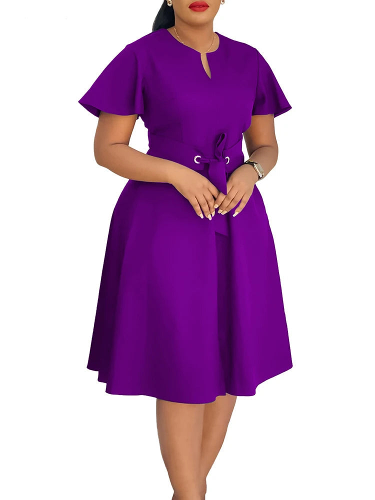 Short Sleeve Office Lady Mid Dresses