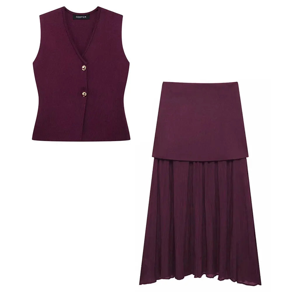 Wine Red Women Skirt Set