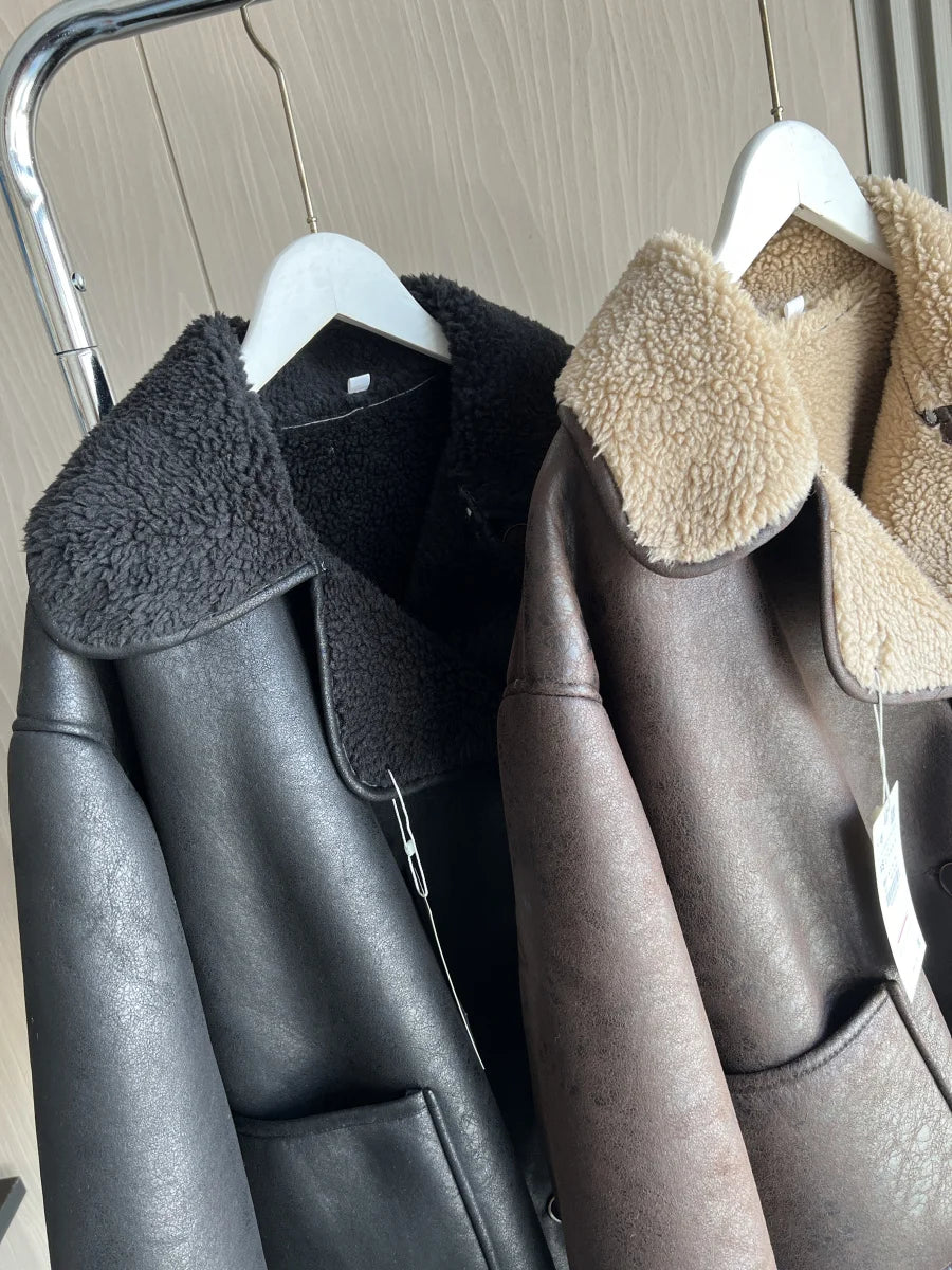 Fall/Winter New Arrival Women's Double-Sided Collar Oversized Long-Sleeve Jacket