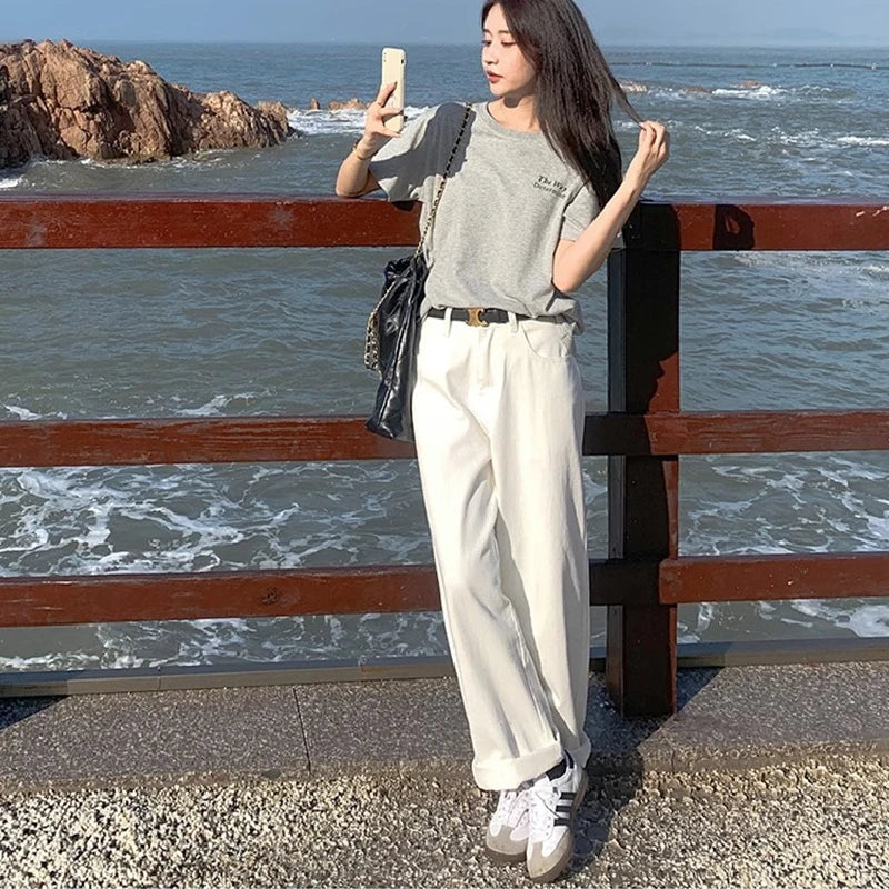 Loose White Wide Leg Jeans