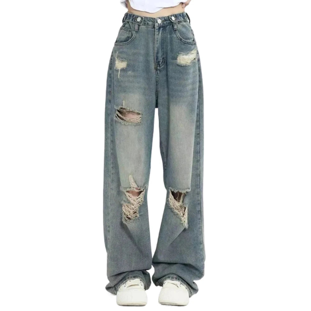 American Retro Hole-punched Denim Jean