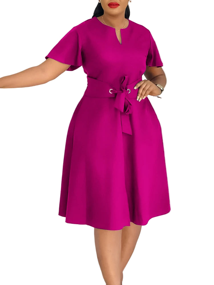 Short Sleeve Office Lady Mid Dresses