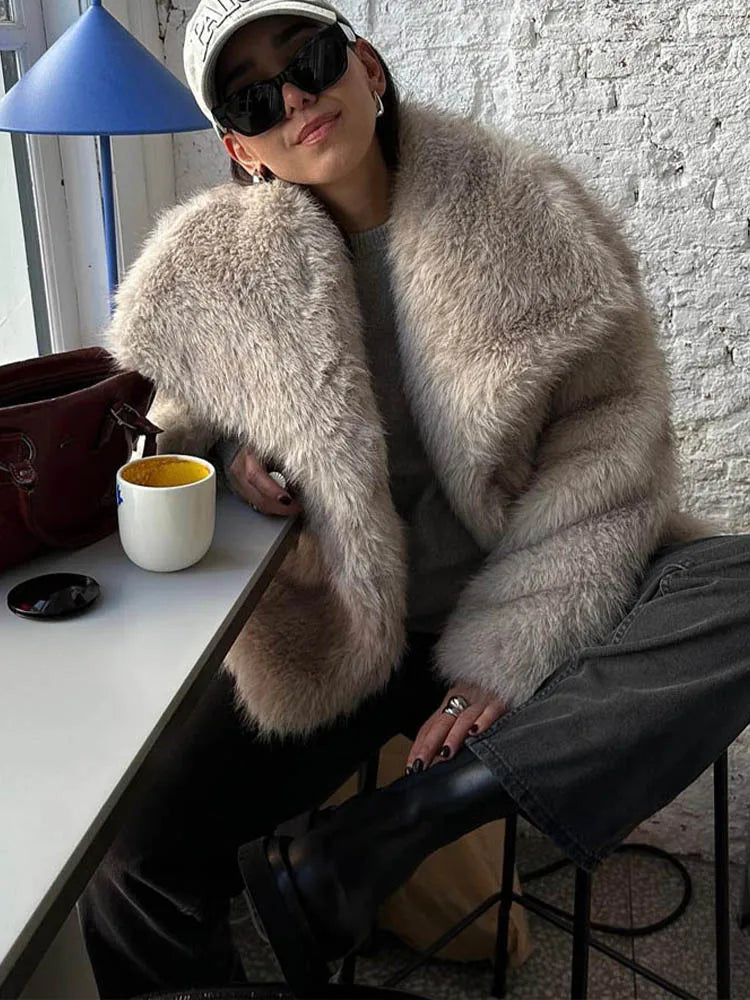 Women Fashion Cropped Fur Jacket Coat