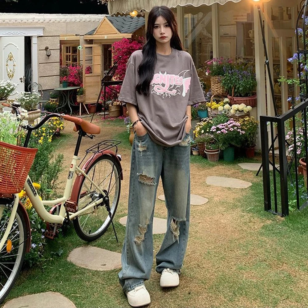 American Retro Hole-punched Denim Jean