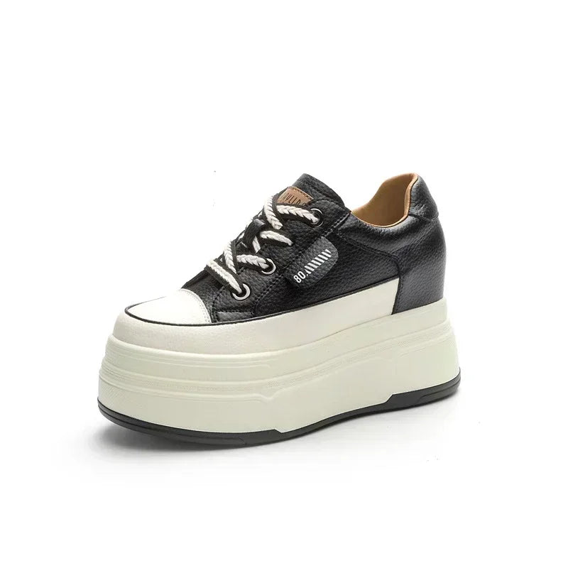 6CM Denim Genuine Leather Platform Wedge Shoes Chunky Sneaker Casual Comfy High Brand Rhinestone Spring Bling Autumn Shoes