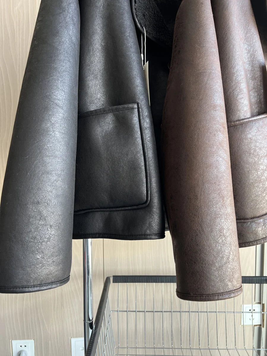 Fall/Winter New Arrival Women's Double-Sided Collar Oversized Long-Sleeve Jacket