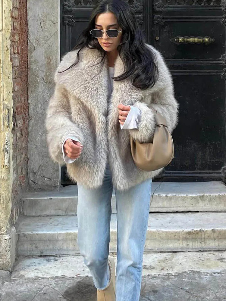 Women Fashion Cropped Fur Jacket Coat