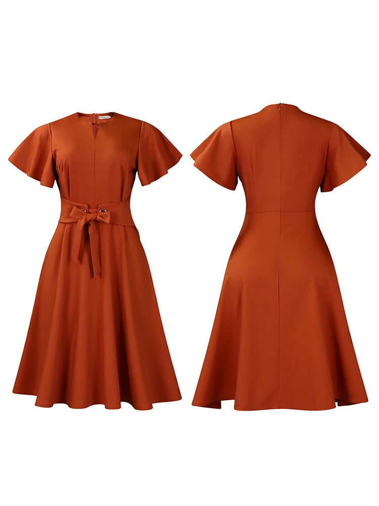 Short Sleeve Office Lady Mid Dresses