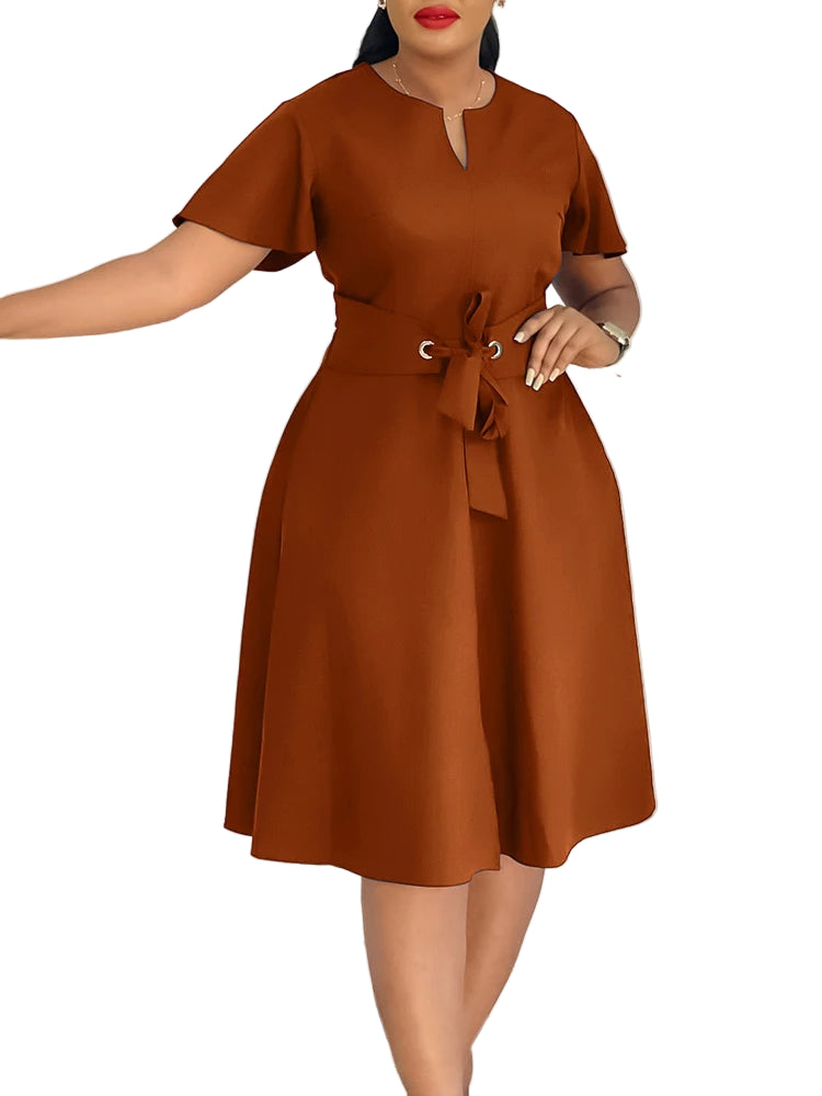 Short Sleeve Office Lady Mid Dresses