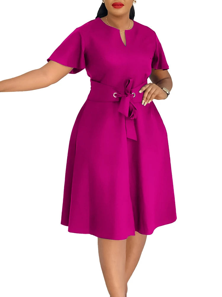 Short Sleeve Office Lady Mid Dresses