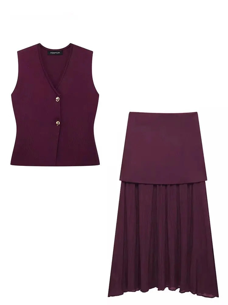 Wine Red Women Skirt Set