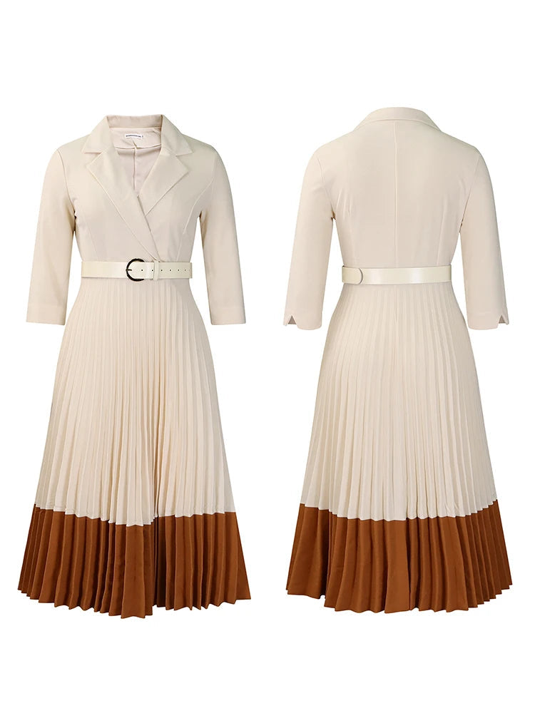 Line Pleated Dress with Belt