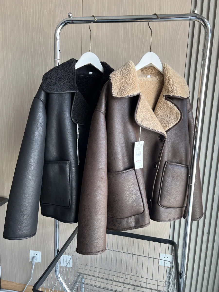 Fall/Winter New Arrival Women's Double-Sided Collar Oversized Long-Sleeve Jacket