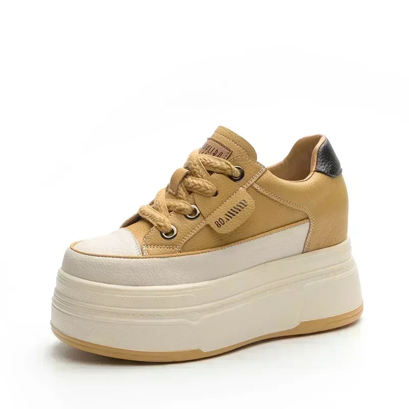 6CM Denim Genuine Leather Platform Wedge Shoes Chunky Sneaker Casual Comfy High Brand Rhinestone Spring Bling Autumn Shoes