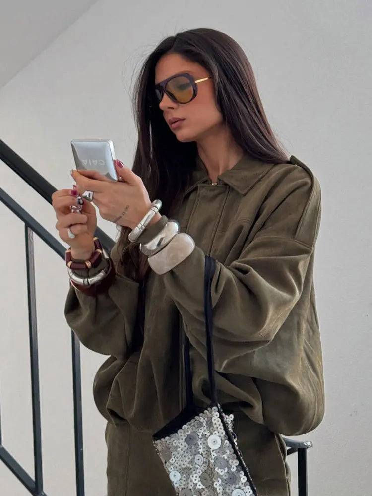 Women Brown Green Jacket