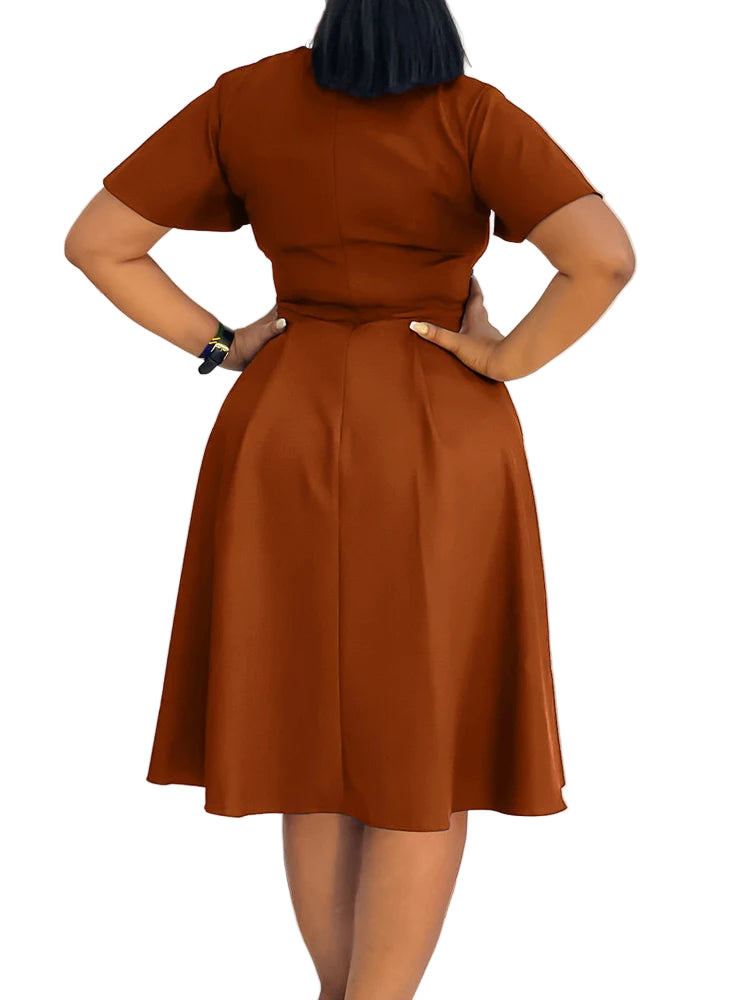 Short Sleeve Office Lady Mid Dresses