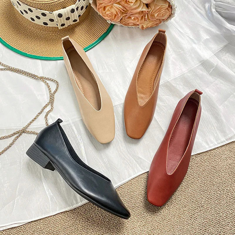 Casual Flats Female Retro Shoes Low Heeled Soft Soled