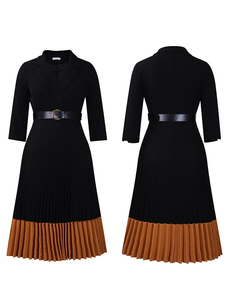 Line Pleated Dress with Belt