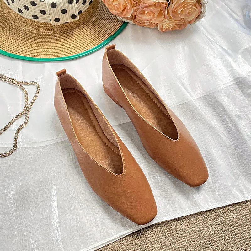 Casual Flats Female Retro Shoes Low Heeled Soft Soled