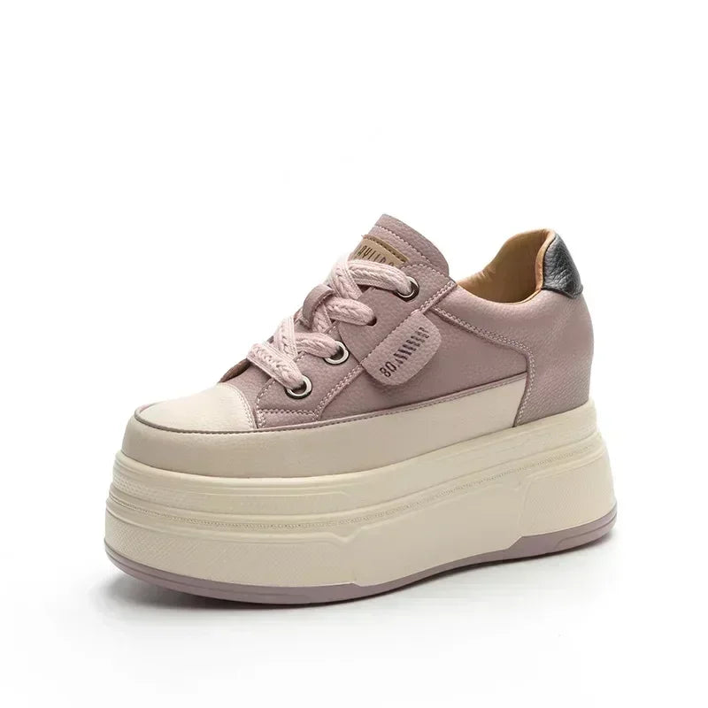 6CM Denim Genuine Leather Platform Wedge Shoes Chunky Sneaker Casual Comfy High Brand Rhinestone Spring Bling Autumn Shoes