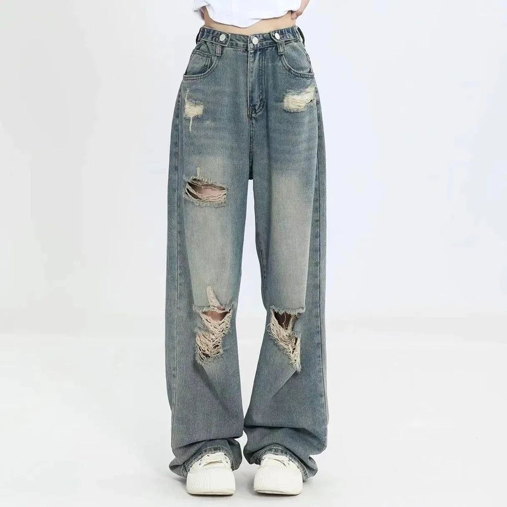 American Retro Hole-punched Denim Jean