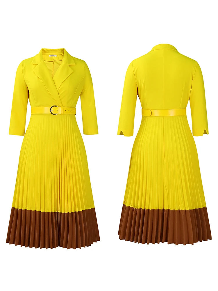 Line Pleated Dress with Belt