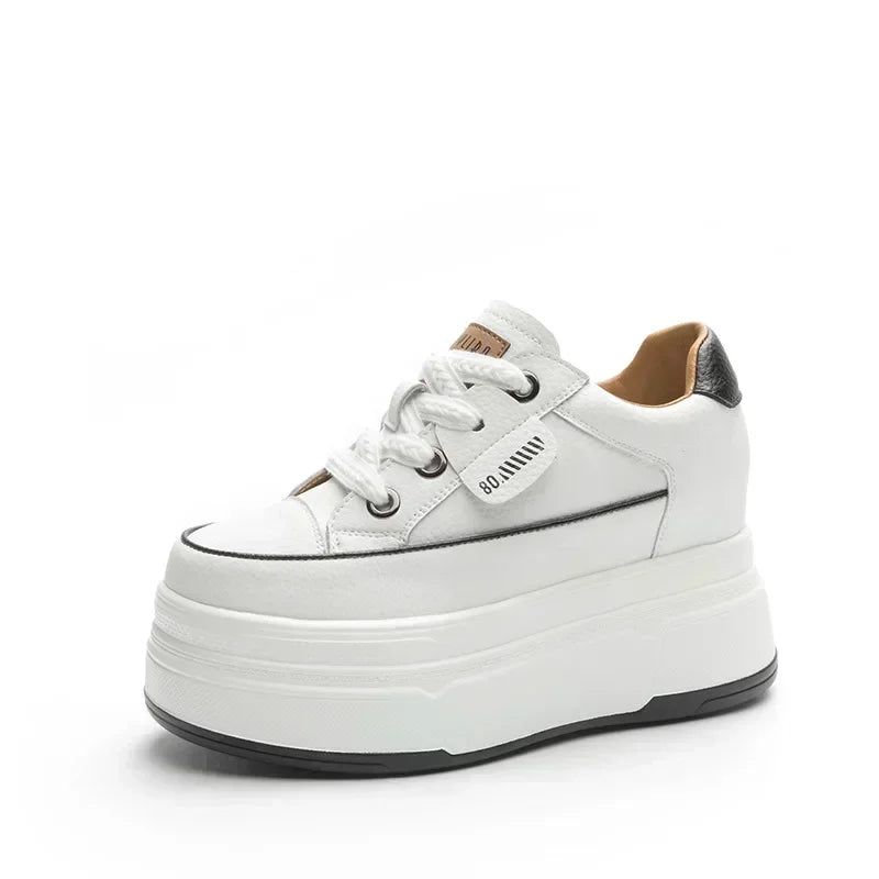 6CM Denim Genuine Leather Platform Wedge Shoes Chunky Sneaker Casual Comfy High Brand Rhinestone Spring Bling Autumn Shoes