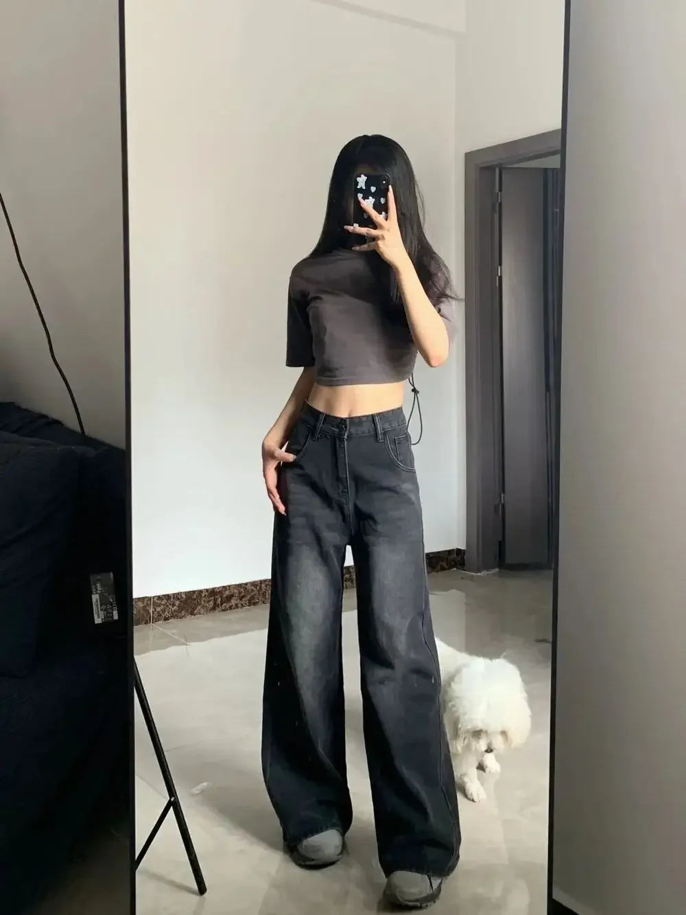 Pear-shaped Loose-fit Straight-leg Bell Bottoms Trousers