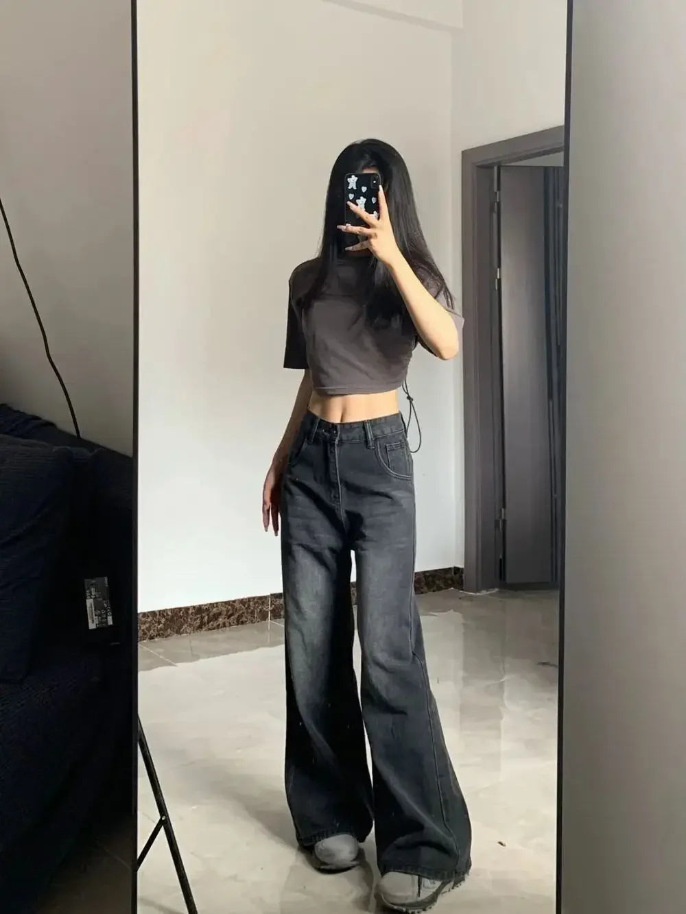 Pear-shaped Loose-fit Straight-leg Bell Bottoms Trousers
