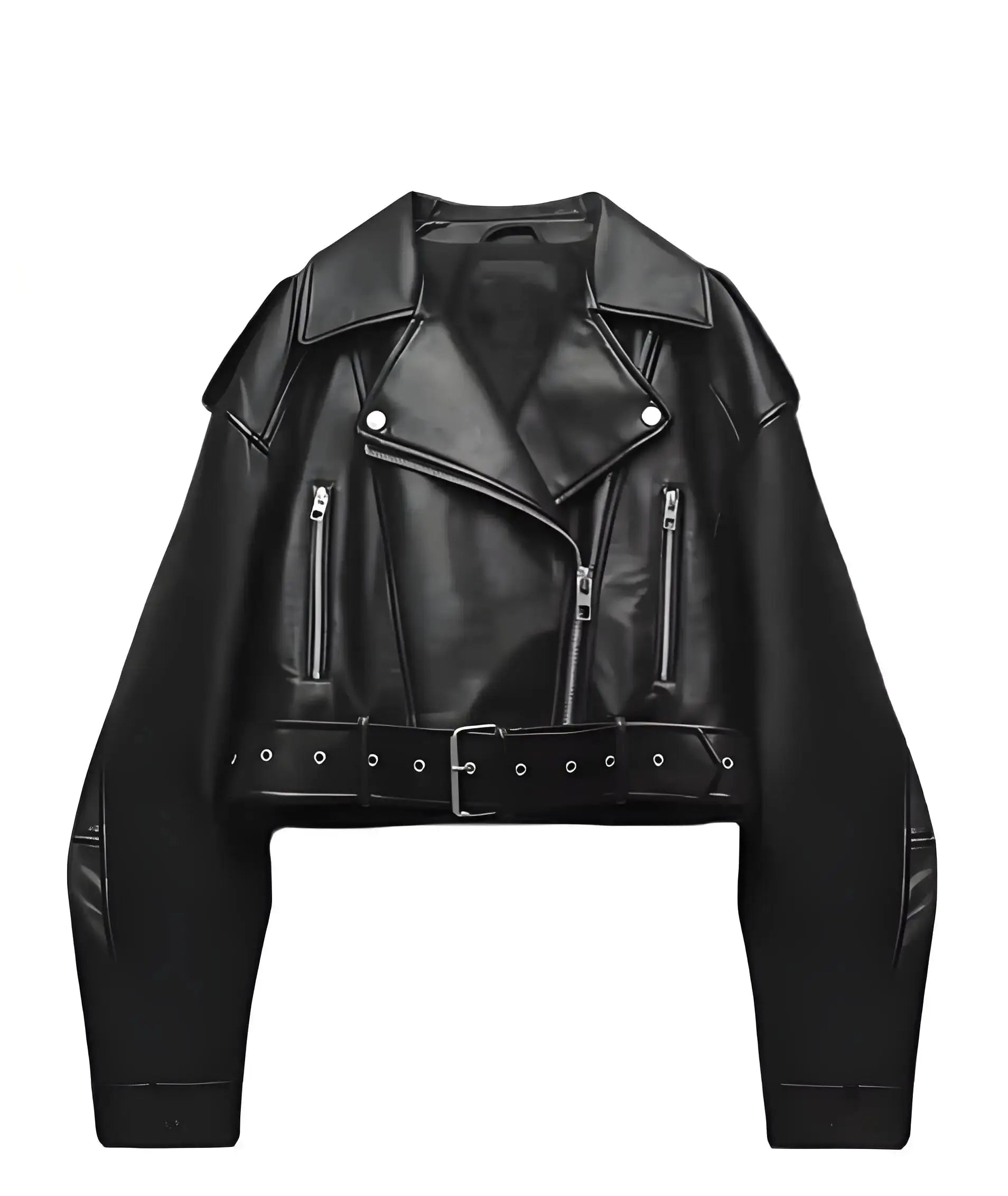 Women Oversized Vintage Leather Jacket with Belt