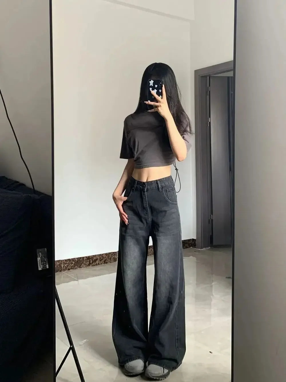 Pear-shaped Loose-fit Straight-leg Bell Bottoms Trousers