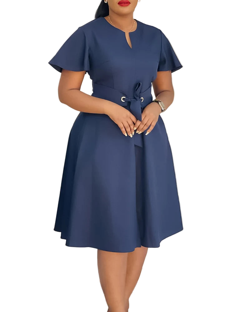 Short Sleeve Office Lady Mid Dresses