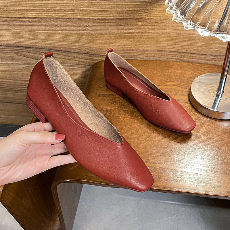 Casual Flats Female Retro Shoes Low Heeled Soft Soled
